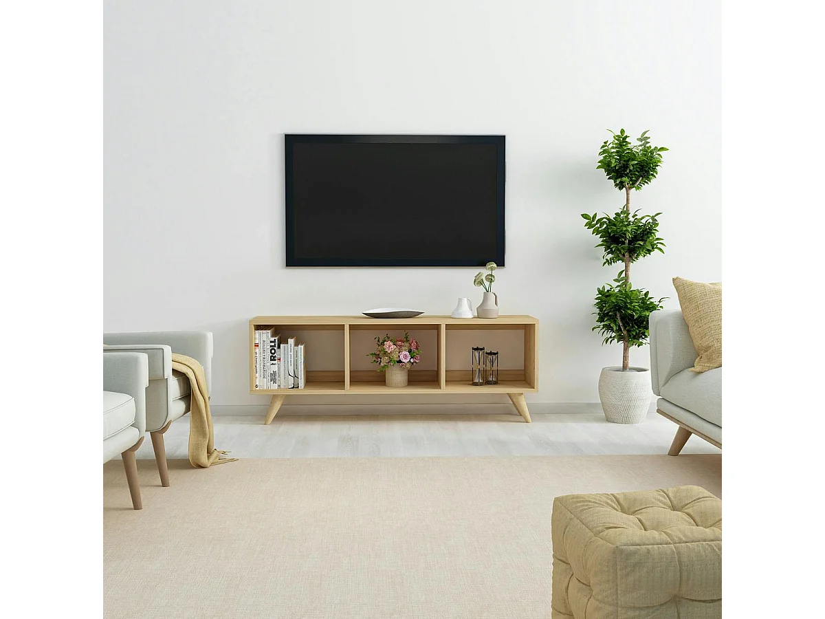 Meuble TV scandinave 3 niches ouvertes pieds obliques MARFA