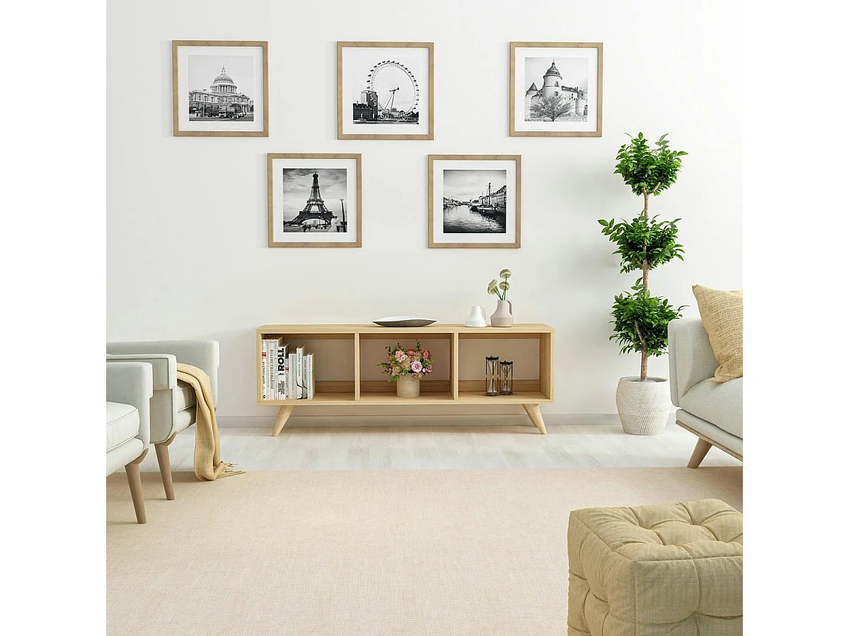 Meuble TV scandinave 3 niches ouvertes pieds obliques MARFA