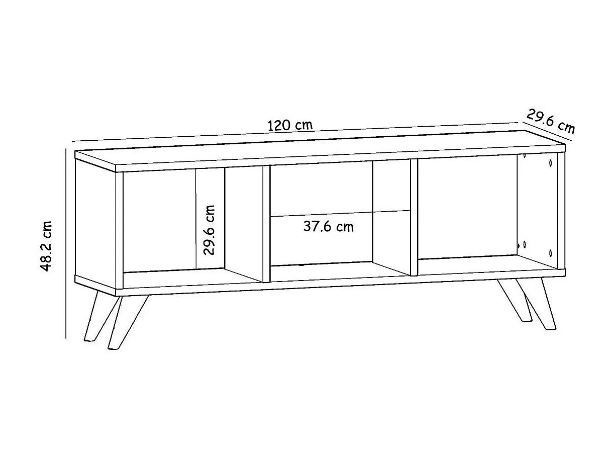 Meuble TV scandinave 3 niches ouvertes pieds obliques MARFA