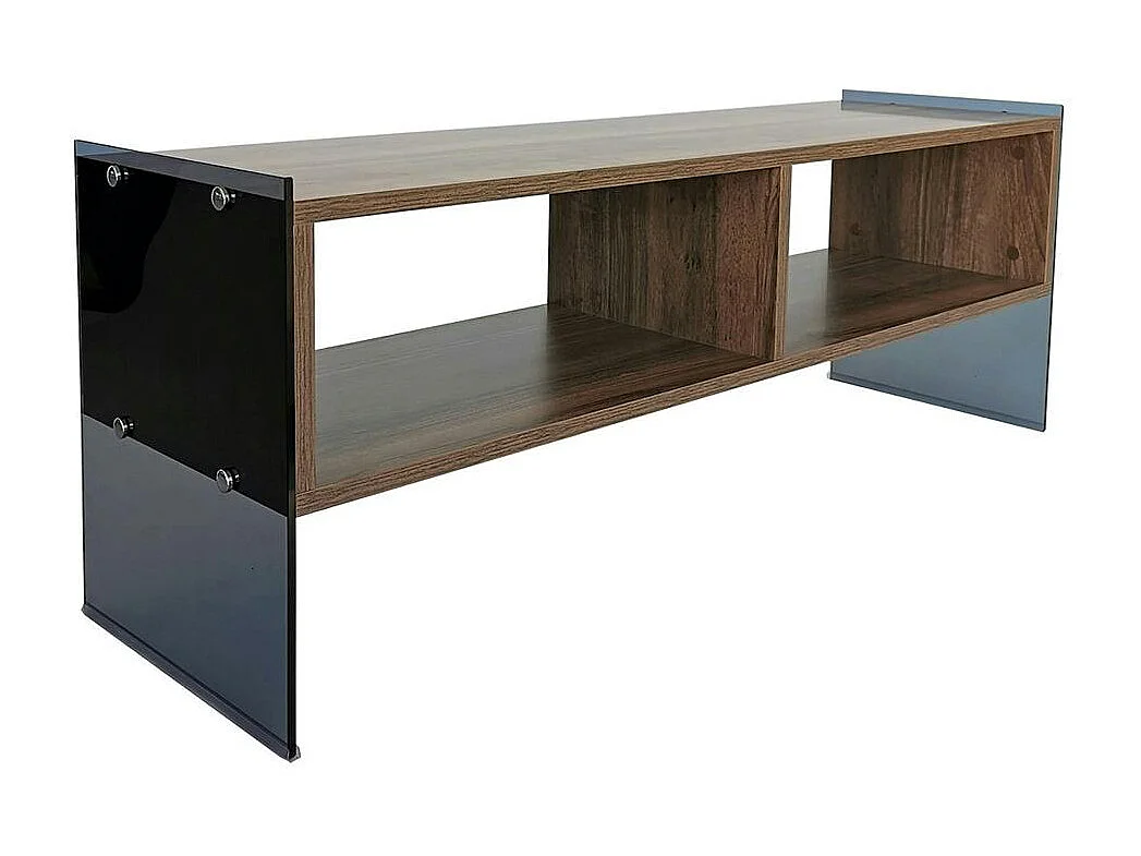 Meuble TV design montants verre fumé et décor noyer SALTA