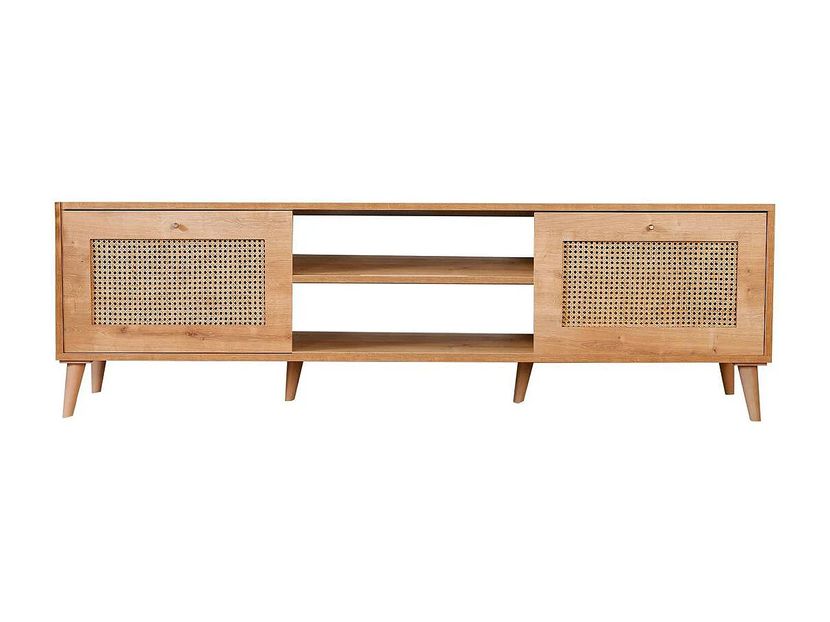 Meuble TV cannage 2 espaces rangement 2 niches MARFA