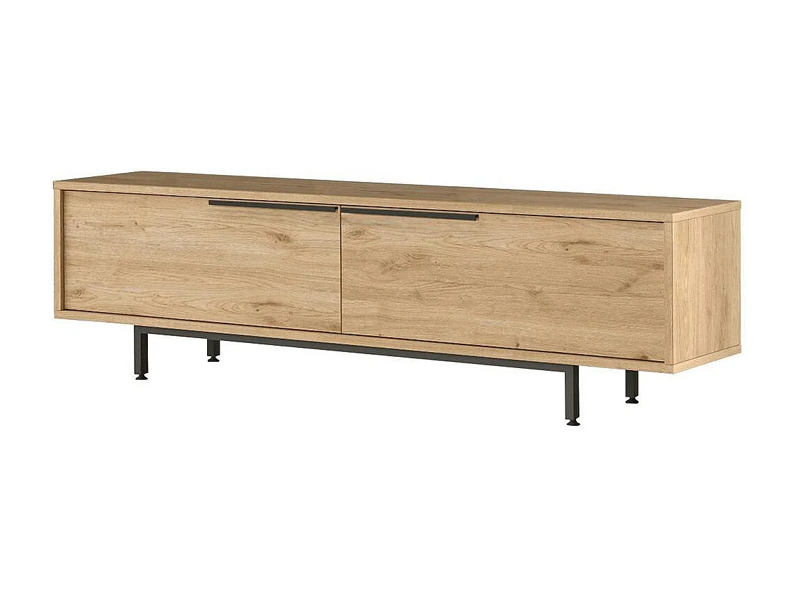 Meuble TV décor bois avec rangement pieds métal noir JENA