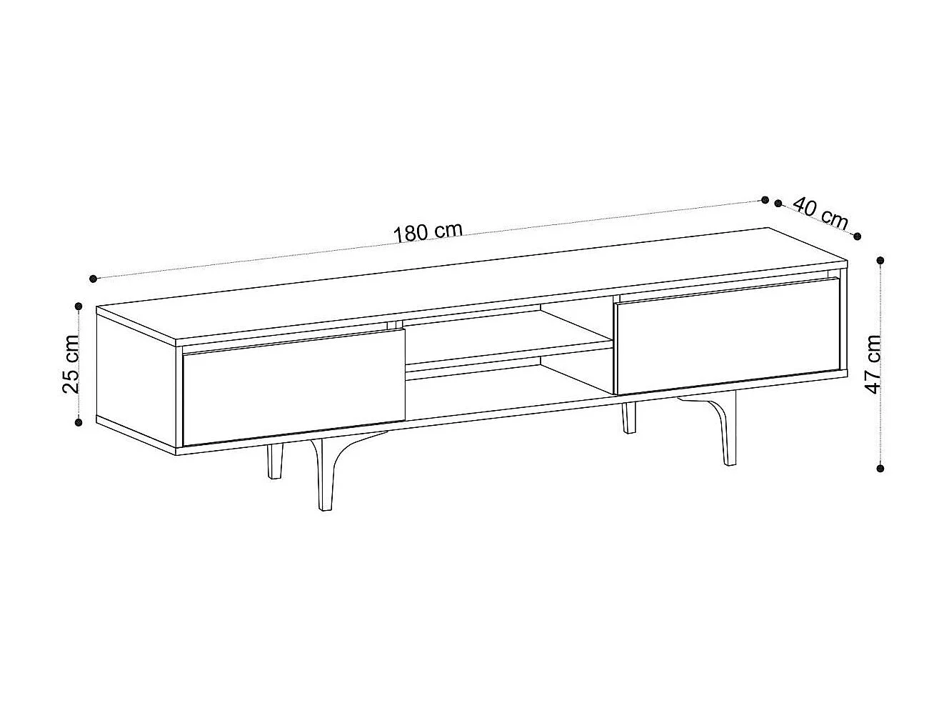 Meuble TV scandinave décor bois 2 tiroirs coulissants UMEA