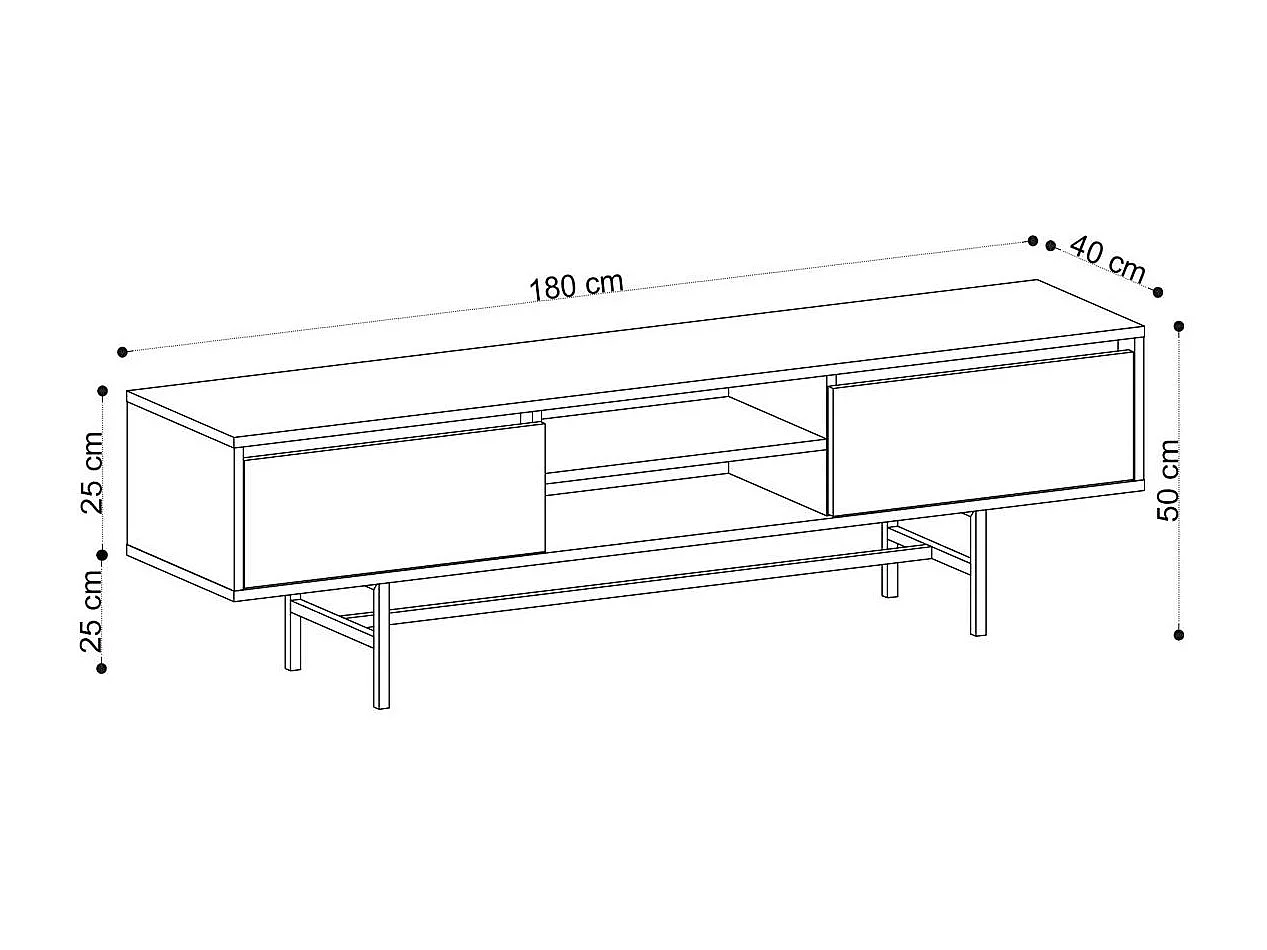 Meuble TV scandinave 2 tiroirs coulissants 2 niches JENA