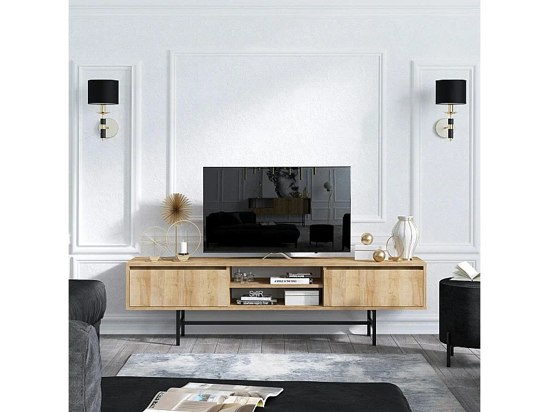 Meuble TV scandinave 2 tiroirs coulissants 2 niches JENA