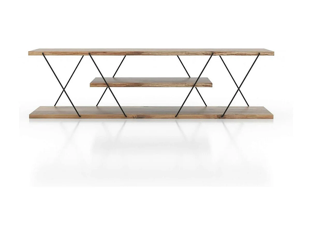 Banc TV filaire décor bois noyer et métal noir JENA