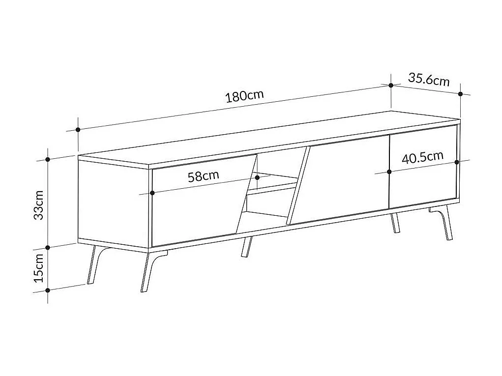 Meuble TV scandinave décor bois clair 1 porte blanche JENA