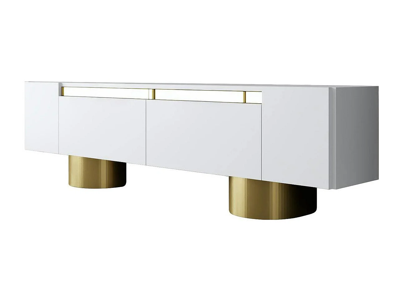 Meuble TV blanc et or design 2 portes abattantes JENA