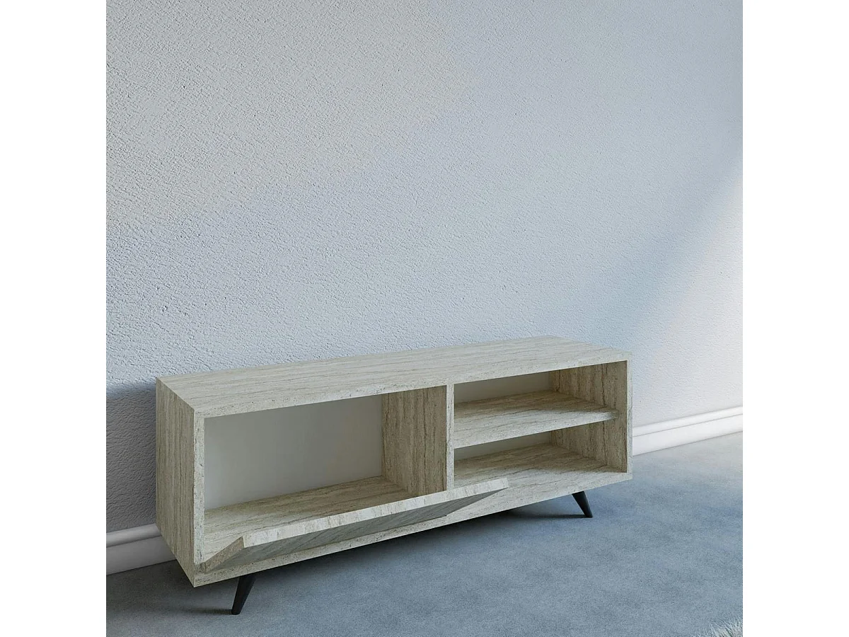 Meuble TV design décor travertin 1 porte 2 niches UMEA