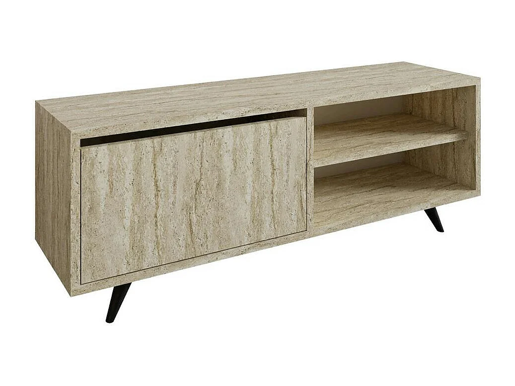 Meuble TV design décor travertin 1 porte 2 niches UMEA