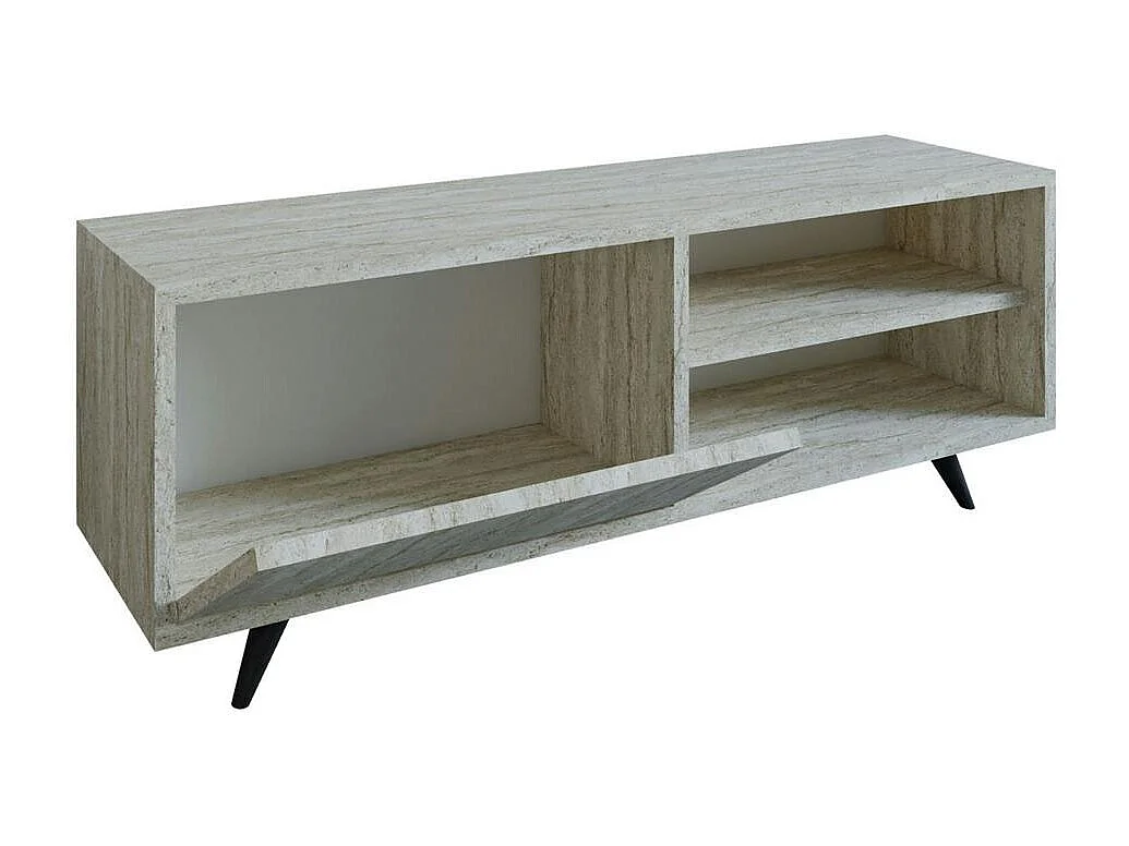 Meuble TV design décor travertin 1 porte 2 niches UMEA