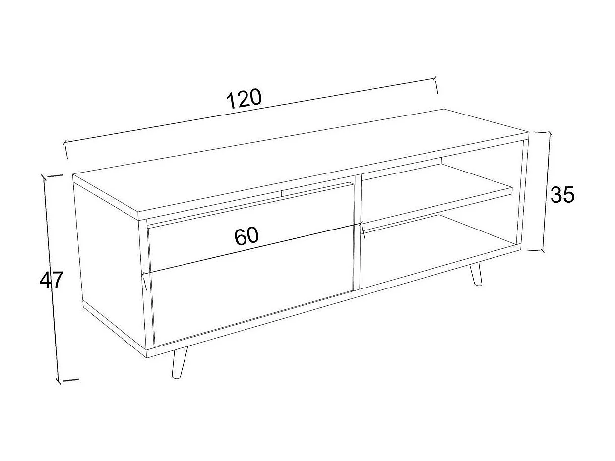 Meuble TV design décor travertin 1 porte 2 niches UMEA
