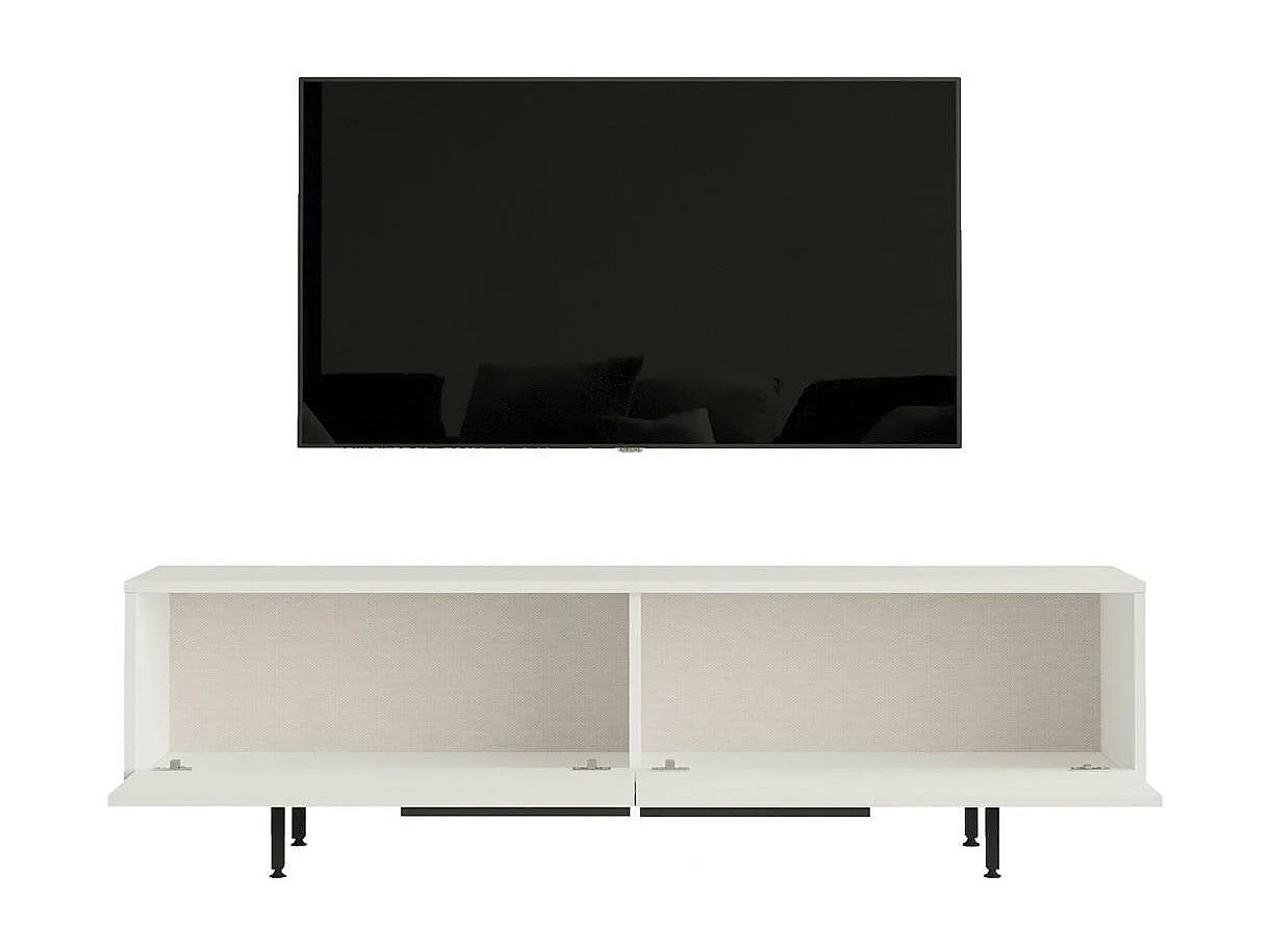 Meuble TV blanc avec rangement pieds métal noir JENA