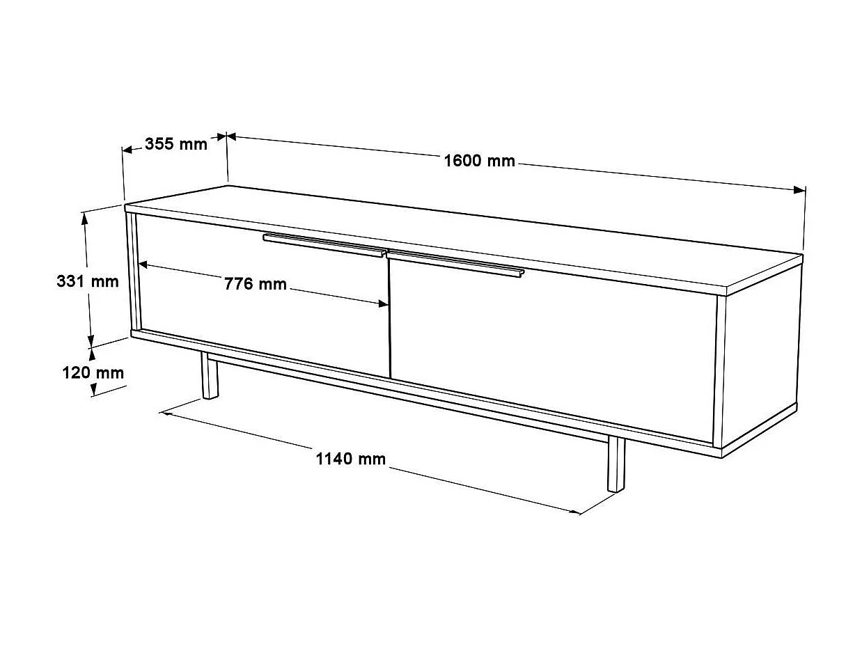 Meuble TV blanc avec rangement pieds métal noir JENA