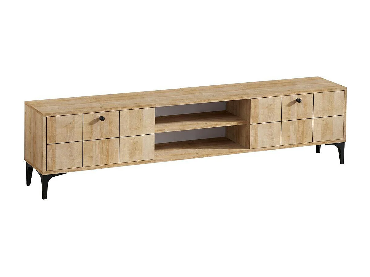 Banc TV avec rangement 2 portes décor bois motif damier UMEA