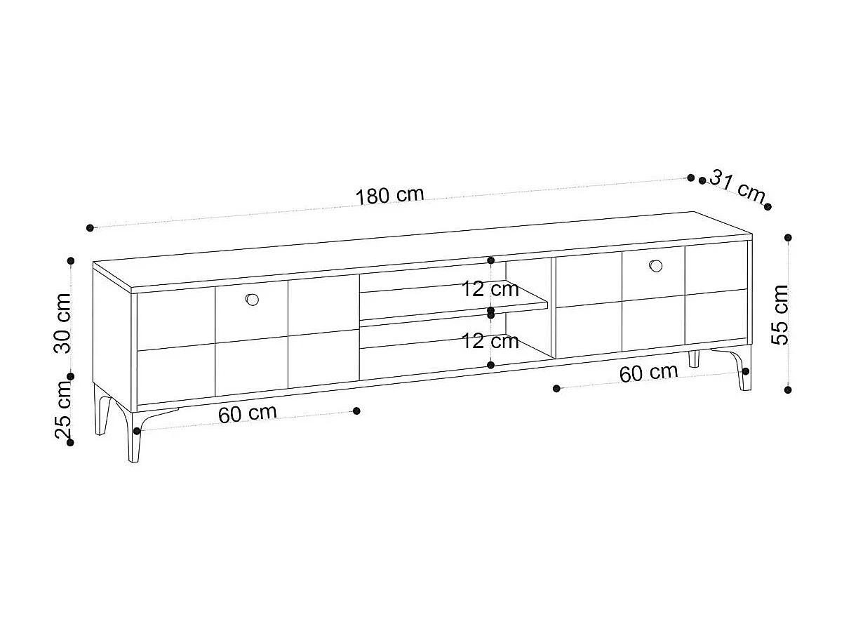 Banc TV avec rangement 2 portes décor bois motif damier UMEA