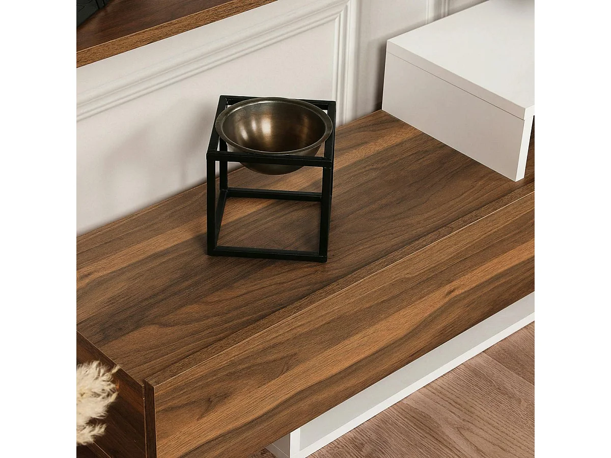 Ensemble meuble TV moderne décor noyer et blanc (3 pièces) MARFA