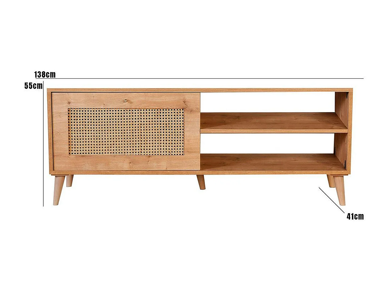 Meuble TV cannage 1 espace rangement 2 niches MARFA