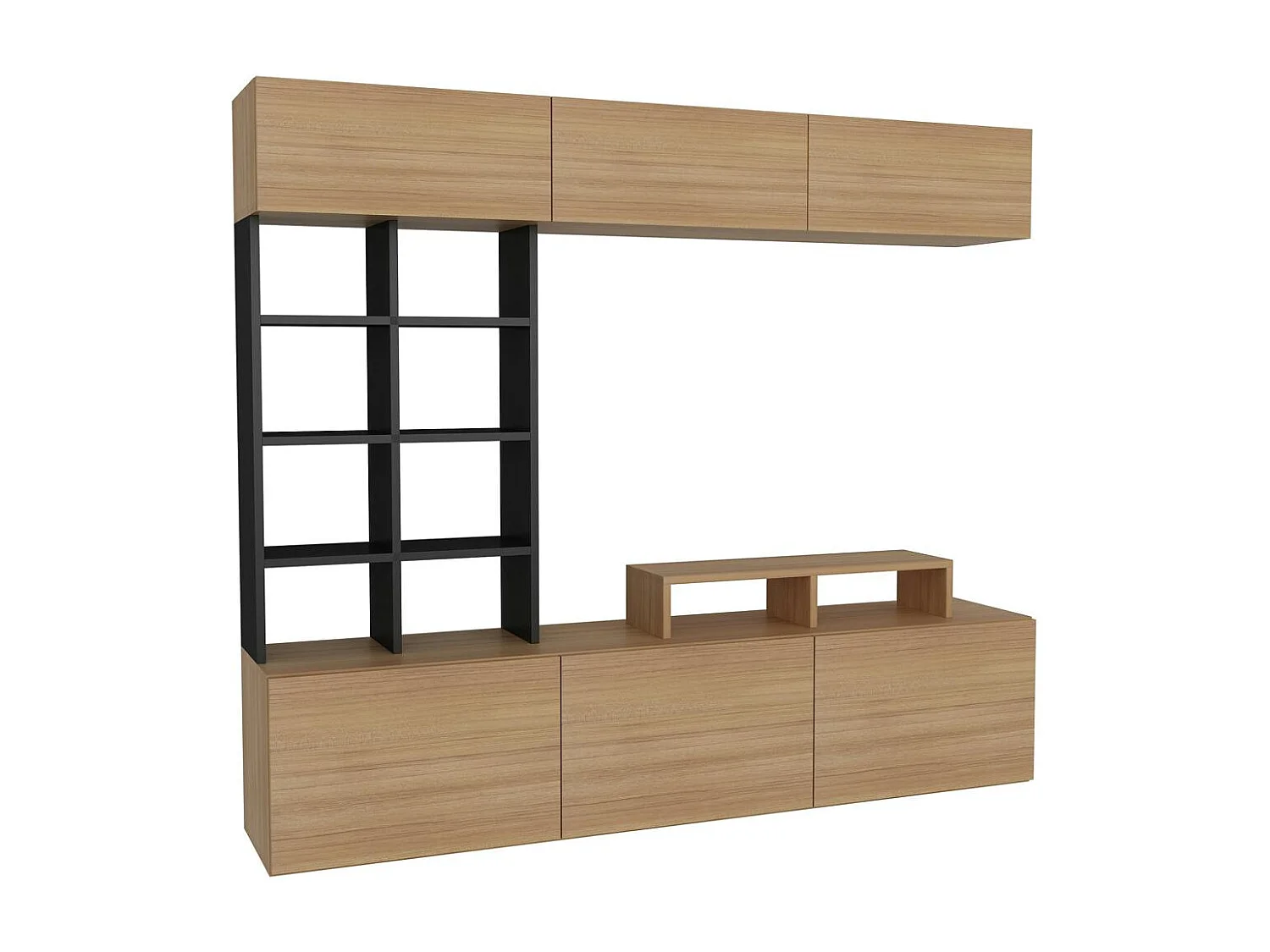 Ensemble meuble TV moderne décor bois étagères noires MARFA