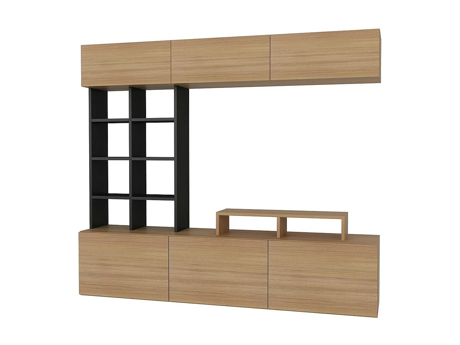 Ensemble meuble TV moderne décor bois étagères noires MARFA