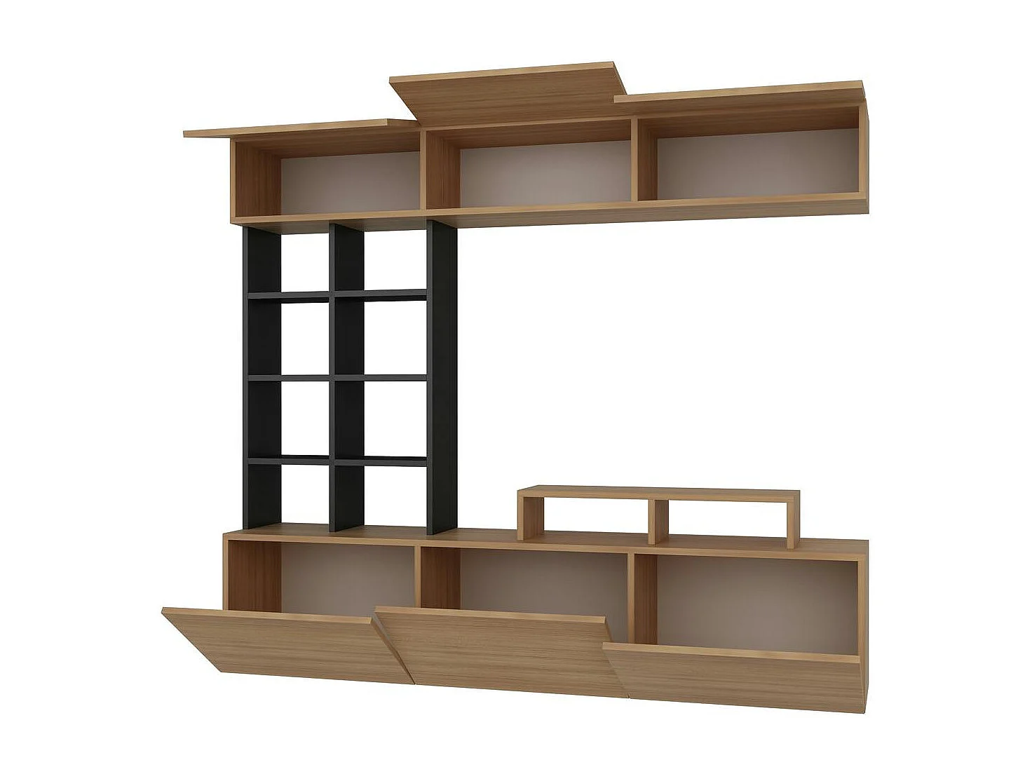 Ensemble meuble TV moderne décor bois étagères noires MARFA