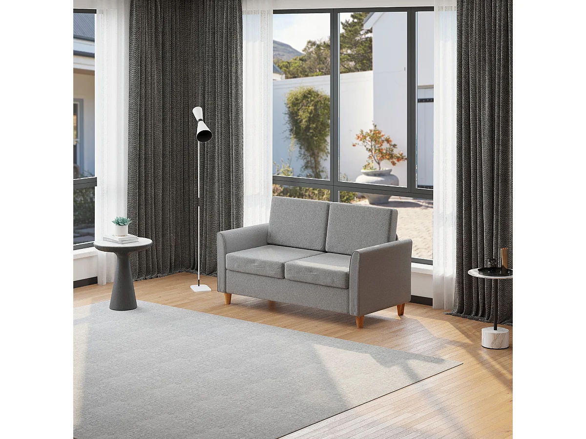 EasyComfort Divano Due Posti Linea Moderna e Compatta in Lino Grigio e Legno (70cmx141cmx78cm)