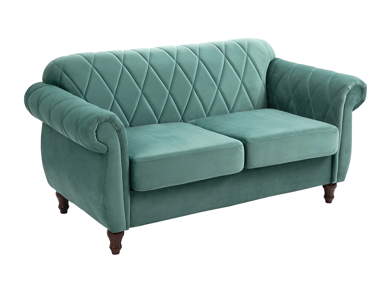 EasyComfort Divano 2 Posti Design Vintage Rétro in Legno e Velluto, 148 x 72 x 76 cm, Verde