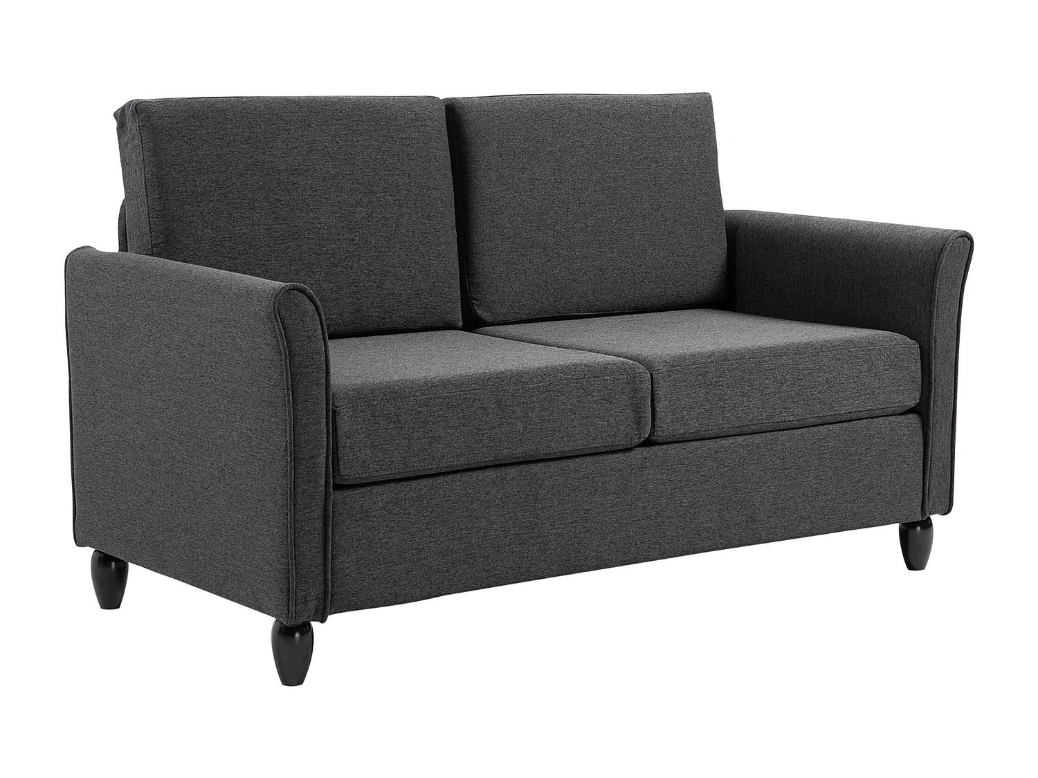 EasyComfort Divano a 2 Posti a Seduta Ampia con Cuscini Rimovibili da Salotto in Tessuto Effetto Lino e Gommapiuma, 141x70x78 cm, Grigio scuro e Nero