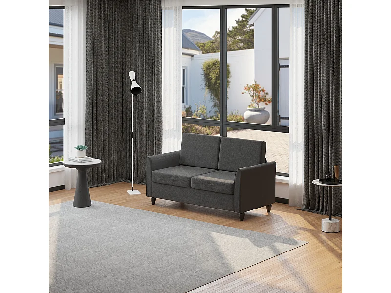 EasyComfort Divano a 2 Posti a Seduta Ampia con Cuscini Rimovibili da Salotto in Tessuto Effetto Lino e Gommapiuma, 141x70x78 cm, Grigio scuro e Nero
