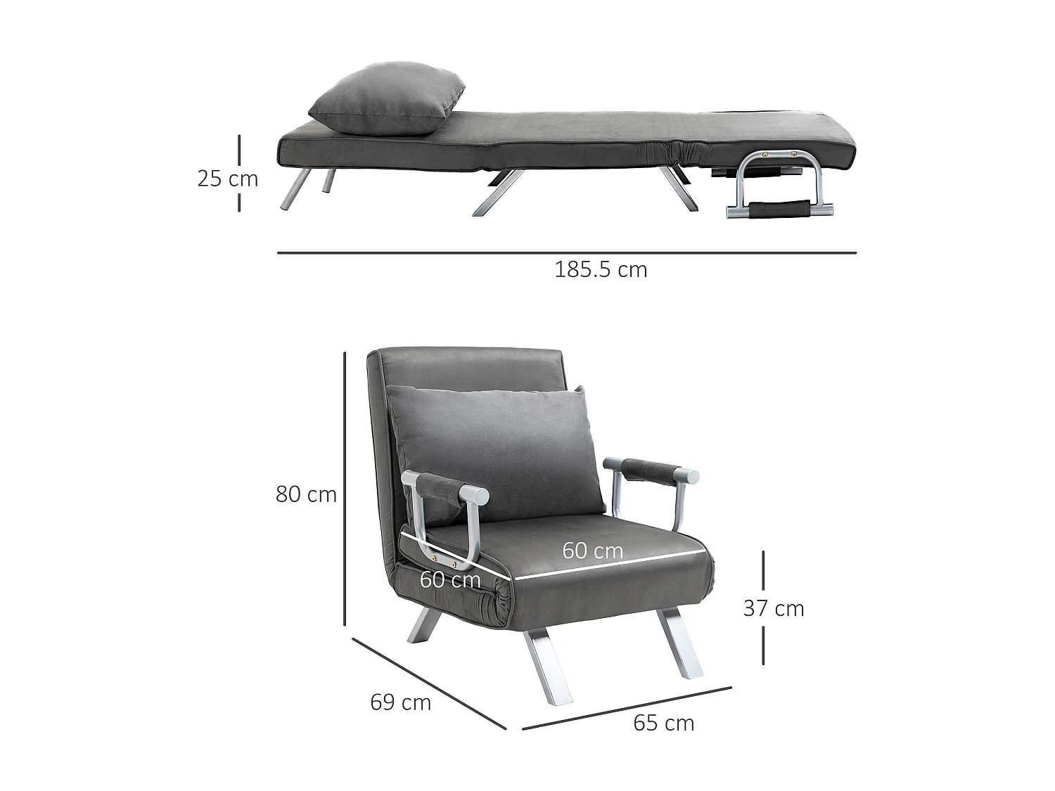 Easycomfort Poltrona Letto Singolo 3 In 1 Con Schienale Reclinabile Su 5 Livelli E Cuscino, Divano Letto Singolo Pieghevole Per Soggiorno E Salotto I