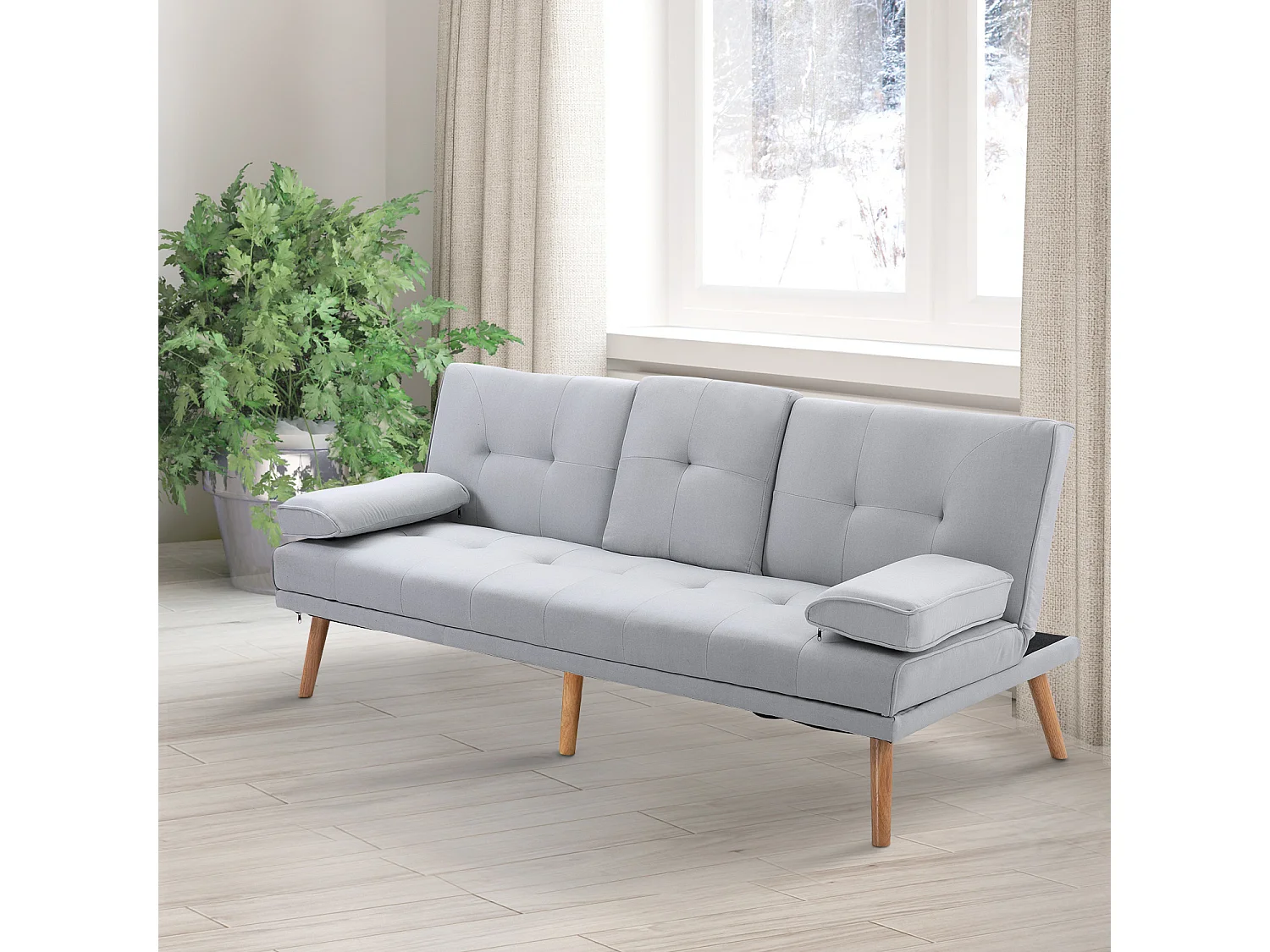 EasyComfort Divano Letto 3 Posti Stile Scandinavo Reclinabile con Tavolino a Ribalta, 181x77x88 cm, Grigio