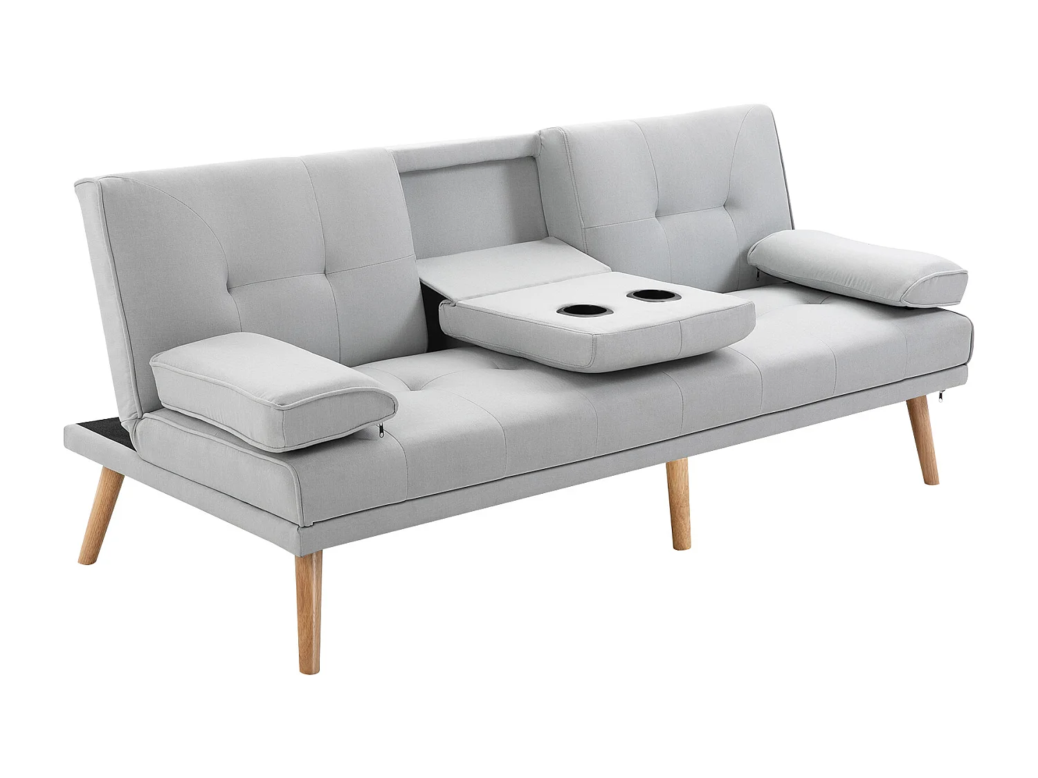 EasyComfort Divano Letto 3 Posti Stile Scandinavo Reclinabile con Tavolino a Ribalta, 181x77x88 cm, Grigio