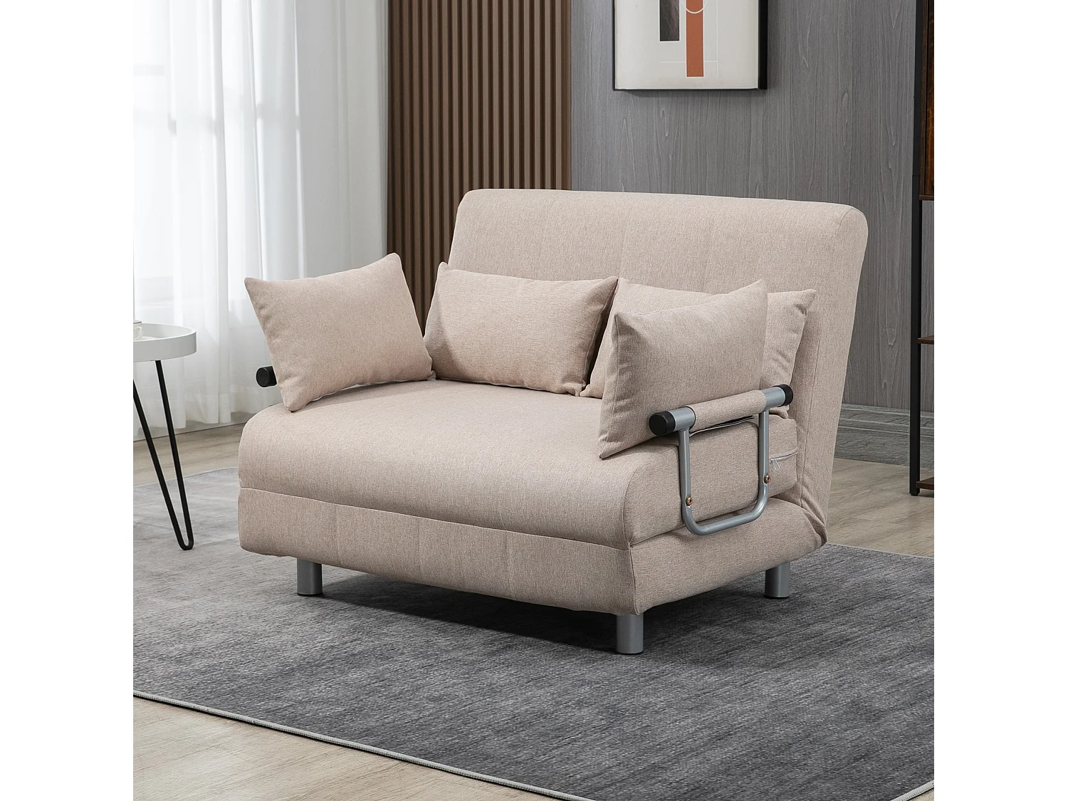 EasyComfort Divano Letto 2 Posti 3 in 1 Convertibile in Poltrona Reclinabile e 4 Cuscini, 102x82x81 cm, Beige