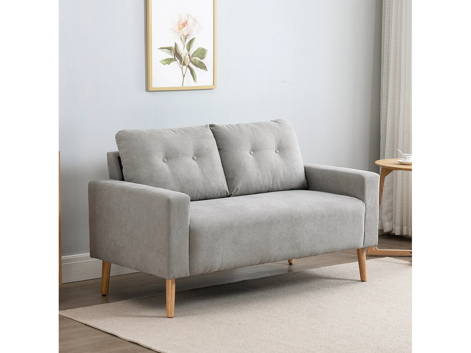 EasyComfort Divano 2 Posti Moderno in Stile Nordico con Schienale Trapuntato, in Poliestere e Legno, 145x76x88 cm, Grigio chiaro