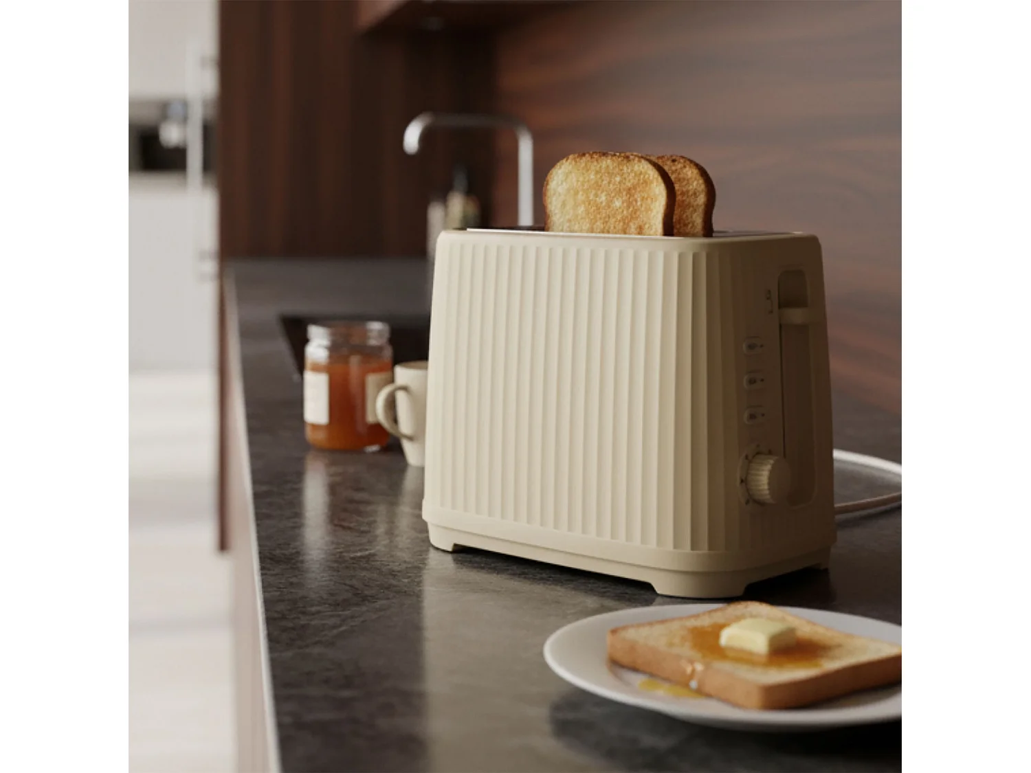 Menastyl - Grille Pain 2 Tranches En Polypropylene Creme Strie