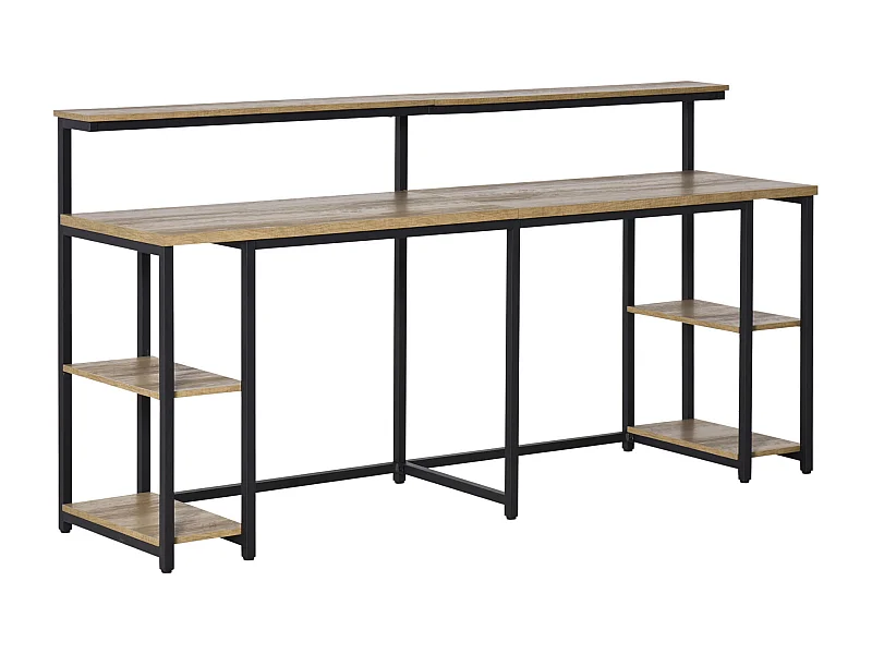 EasyComfort Scrivania Doppia con Scaffali e Mensola per Monitor in Stile Industriale, Scrivania con Libreria Salvaspazio per Ufficio e Studio in Meta