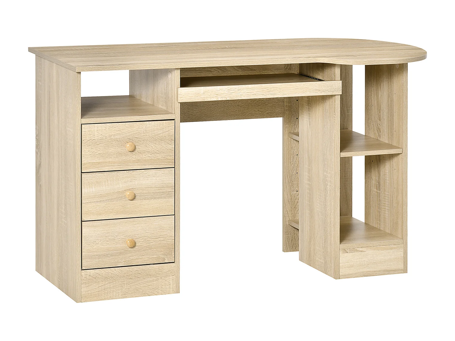 EasyComfort Scrivania da PC per Ufficio con Scaffali, Cassetti e Ripiano Testiera in Legno, 125x60x74cm