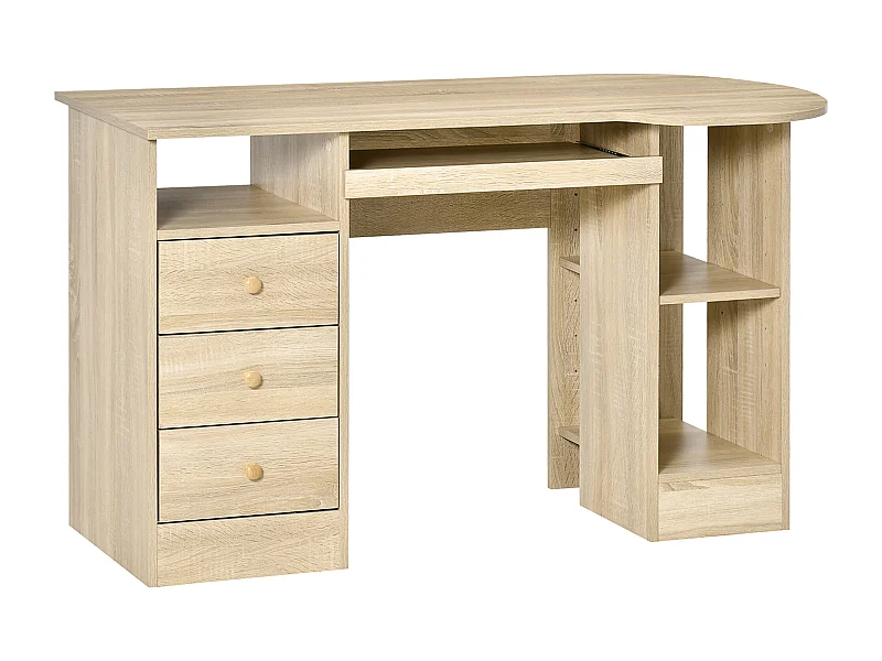 EasyComfort Scrivania da PC per Ufficio con Scaffali, Cassetti e Ripiano Testiera in Legno, 125x60x74cm