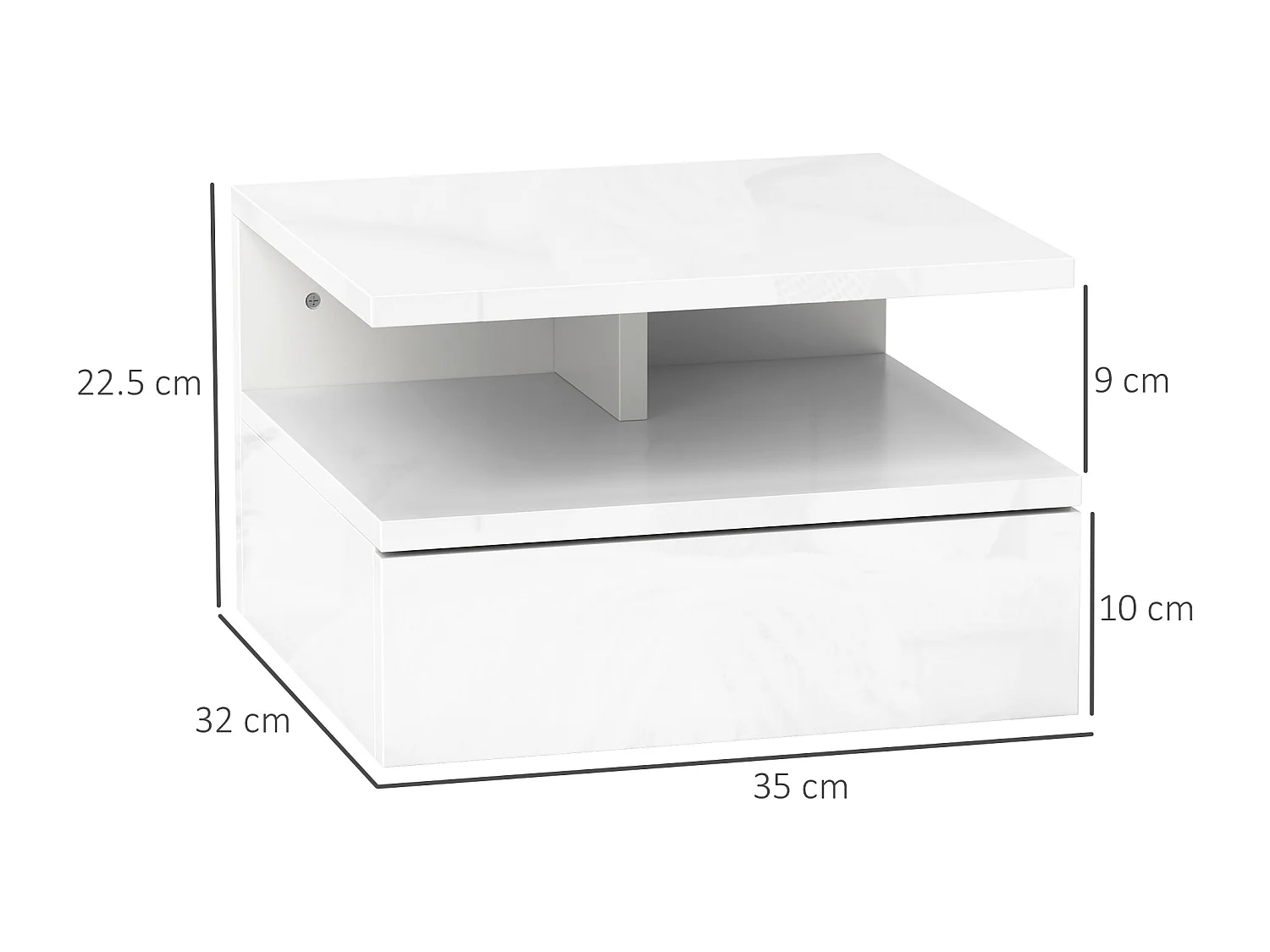 EasyComfort Comodino Sospeso per Camera da Letto con Cassetto e Ripiano Aperto in Legno, 35x32x22.5 cm, Bianco