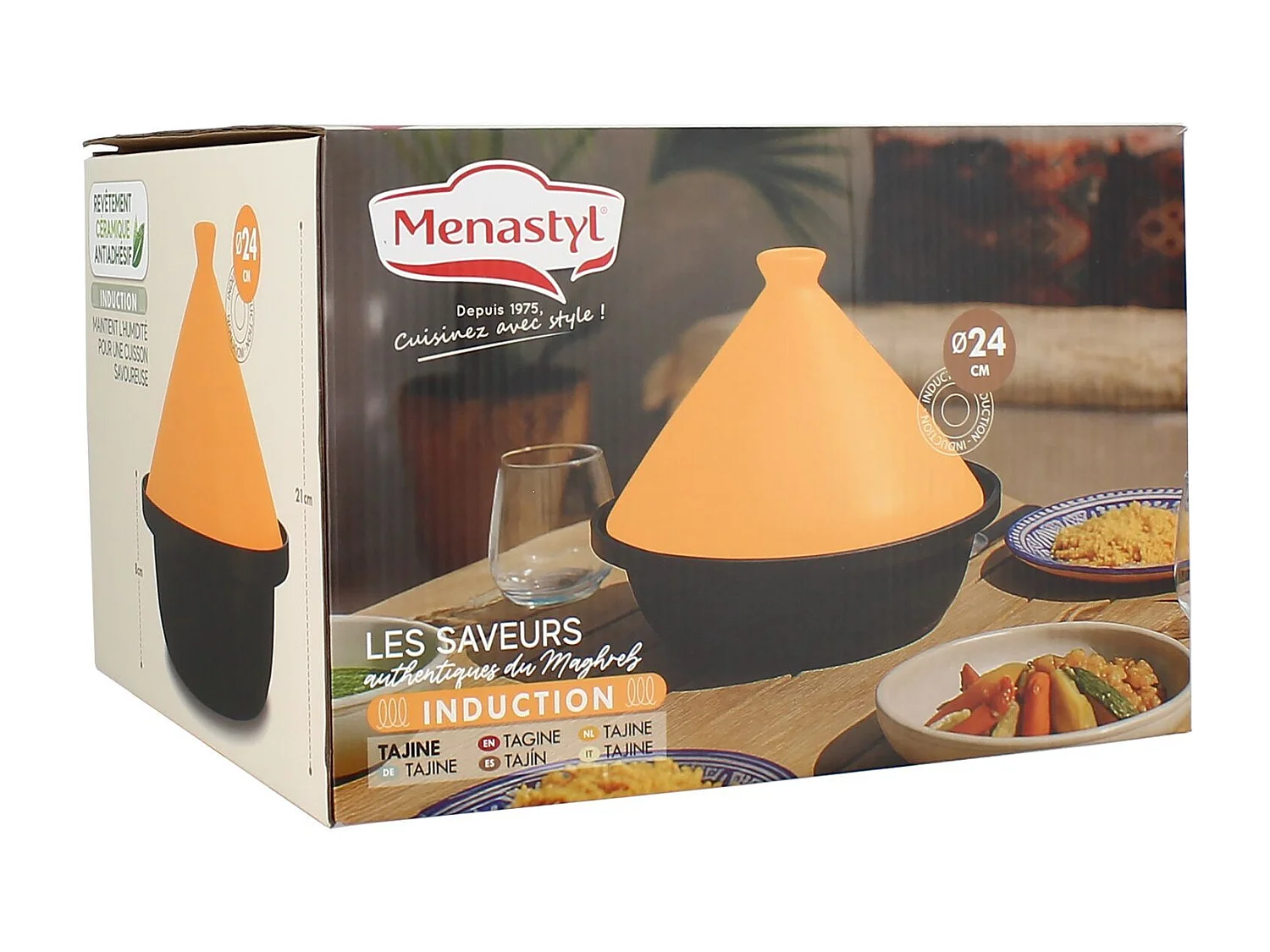 Menastyl - Tajine D24cm Fond Alu Induction Couvercle En Ceramique Safran