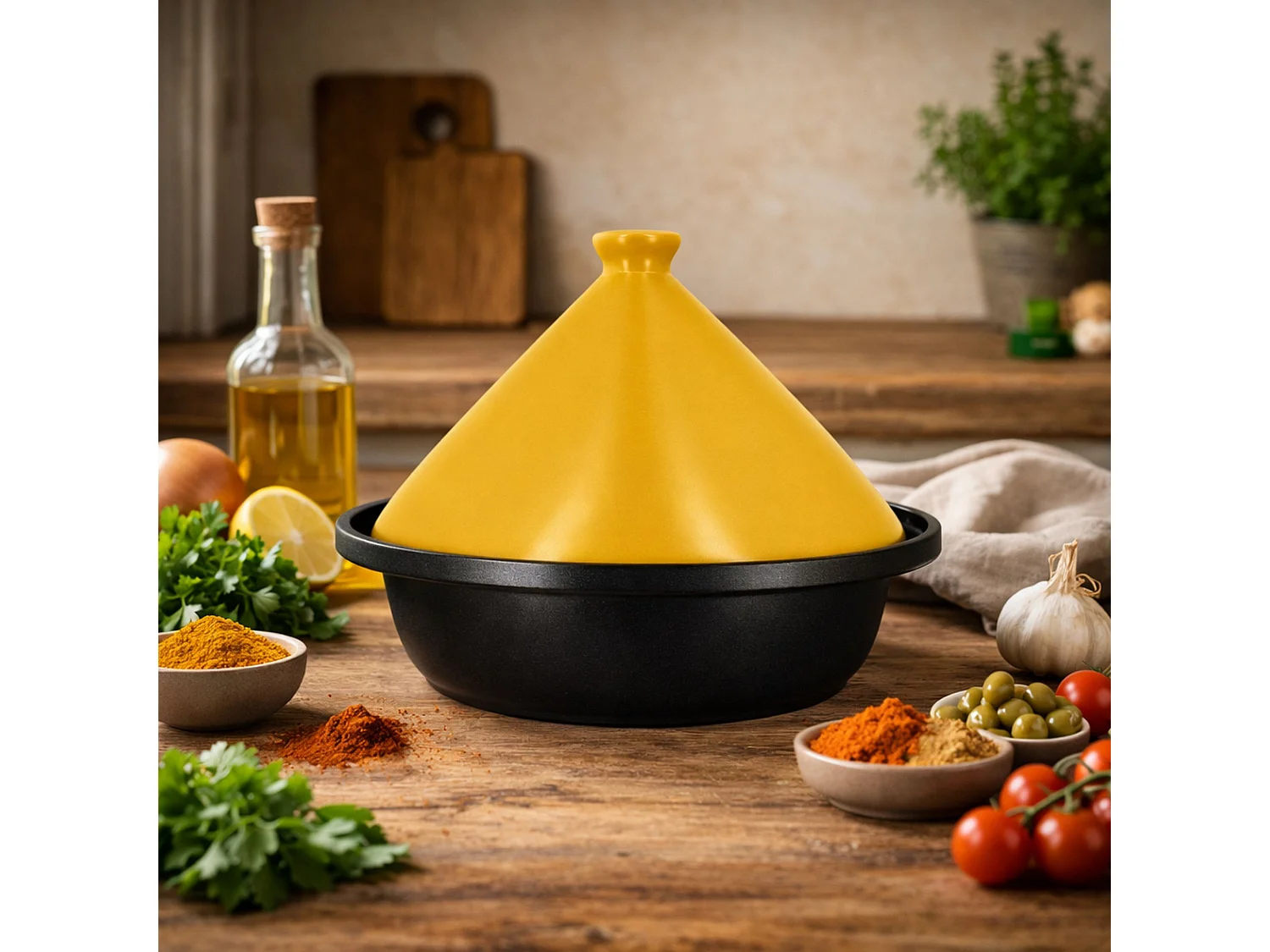 Menastyl - Tajine D24cm Fond Alu Induction Couvercle En Céramique Safran