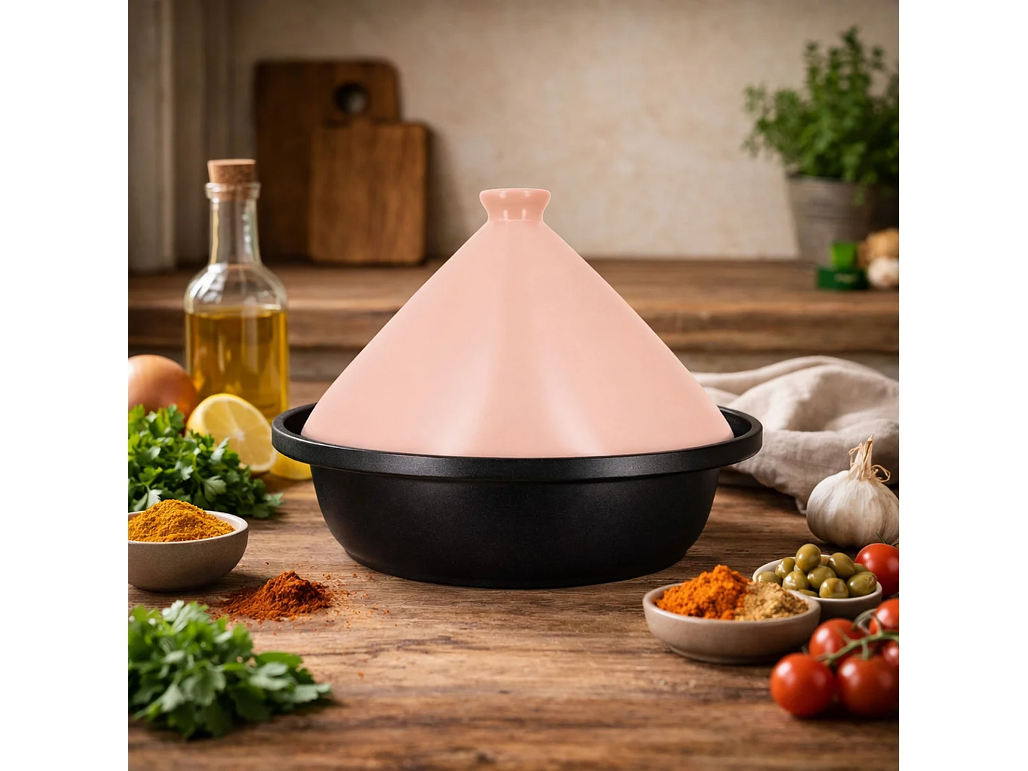 Menastyl - Tajine D24cm Fond Alu Induction Couvercle En Céramique Rose