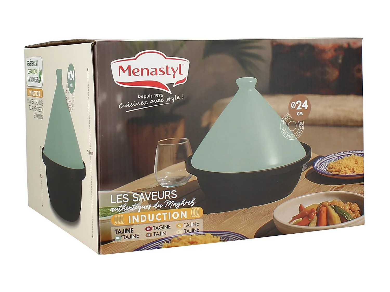 Menastyl - Tajine D24cm Fond Alu Induction Couvercle En Ceramique Celadon