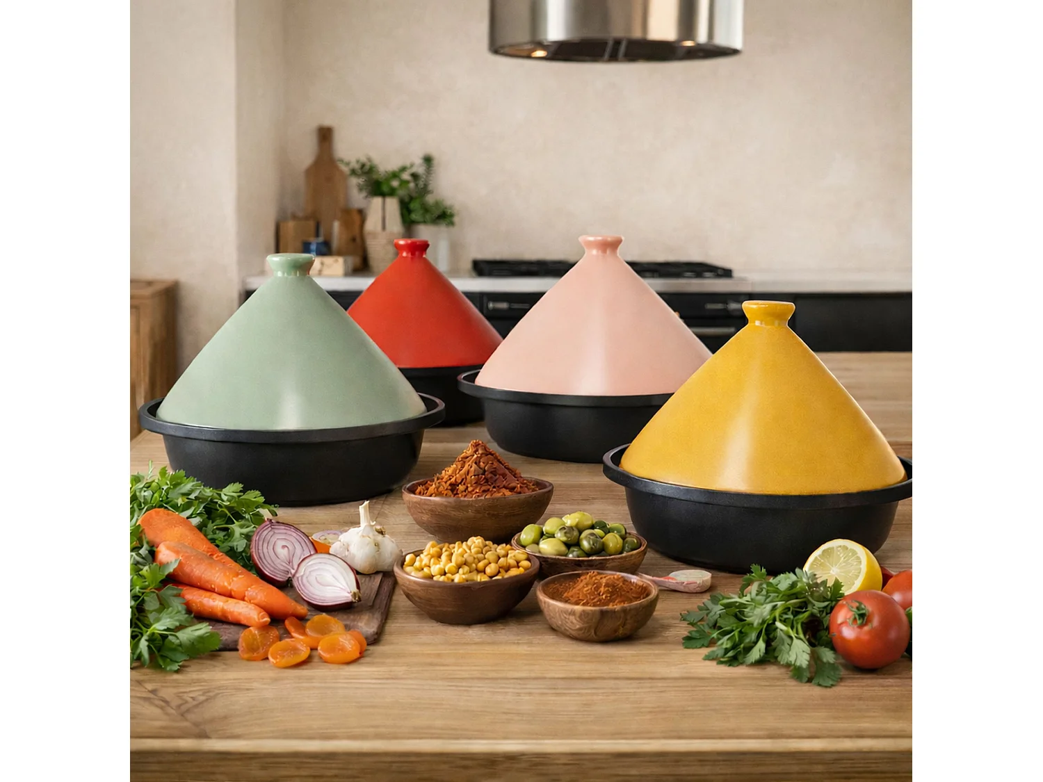 Menastyl - Tajine D24cm Fond Alu Induction Couvercle En Céramique Celadon