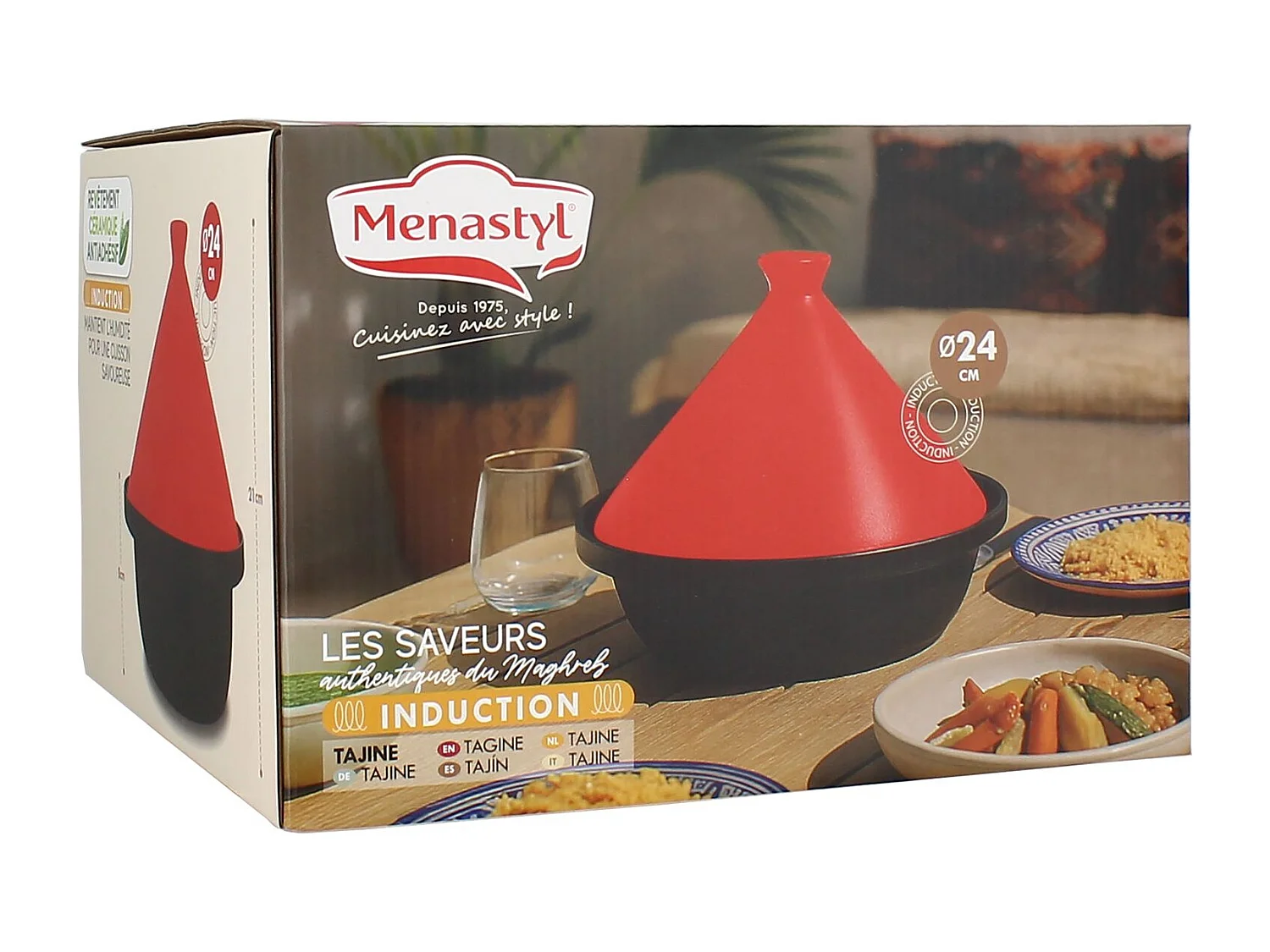 Menastyl - Tajine D24cm Fond Alu Induction Couvercle En Céramique Magenta