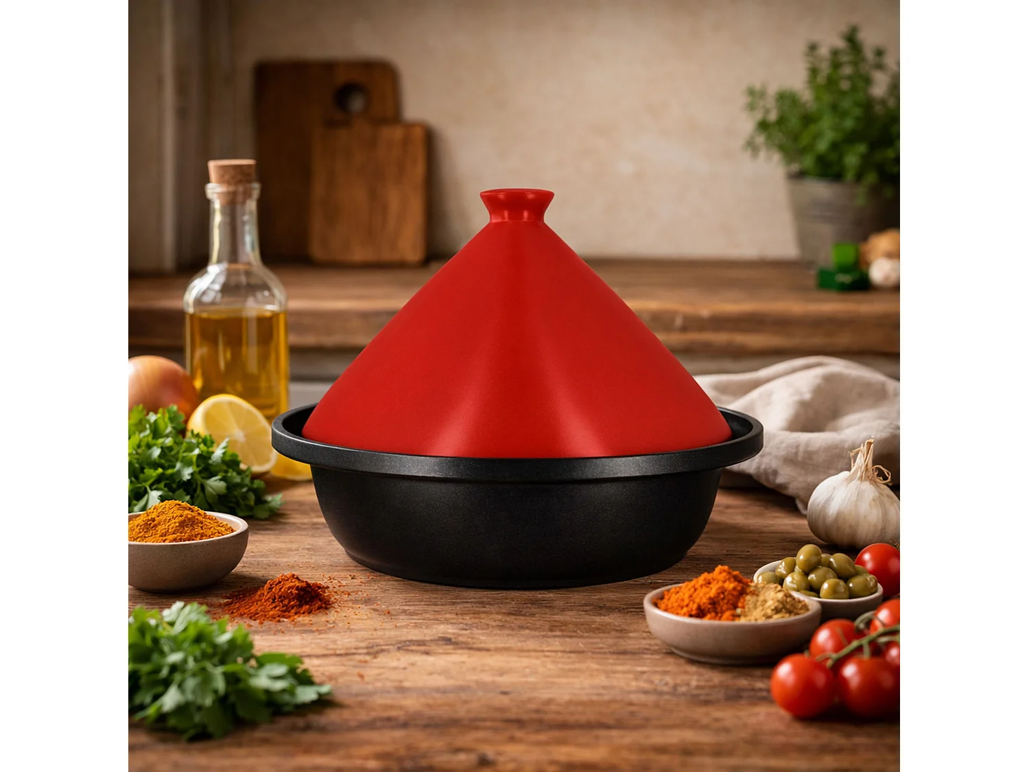 Menastyl - Tajine D24cm Fond Alu Induction Couvercle En Céramique Magenta