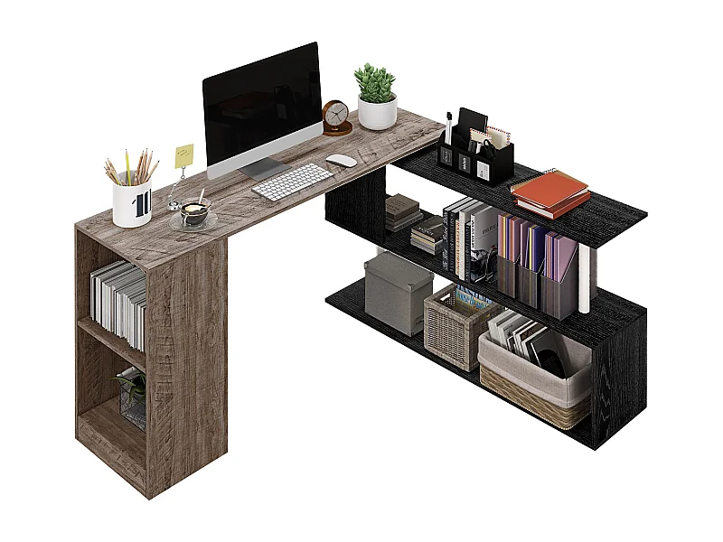 EasyComfort Scrivania Angolare Salvaspazio con Ripiano a S, in Legno, 140x120x78 cm, Grigio effetto Legno