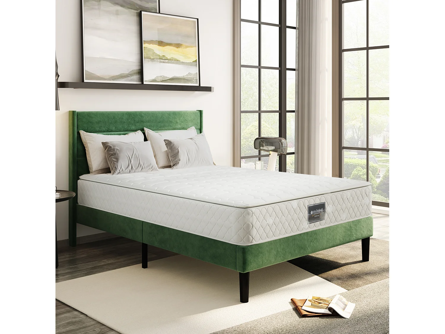 Matelas à ressorts ensachés 160x200x25 cm, 7 zones en mousse froide, H3, certifié Oeko-Tex, avec housse microfibre