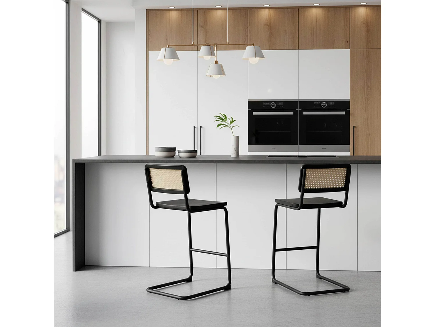 Lot de 2 chaises hautes en métal et bois noir