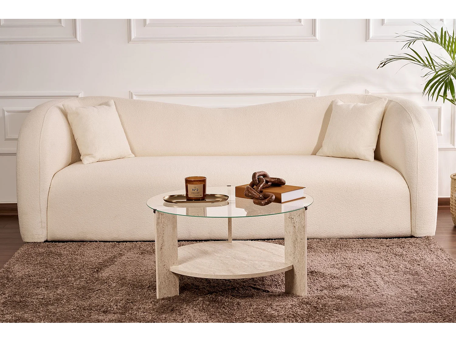 Table basse en bois "Clara" - 75 x 75 x 40 cm - TravertinTransparent